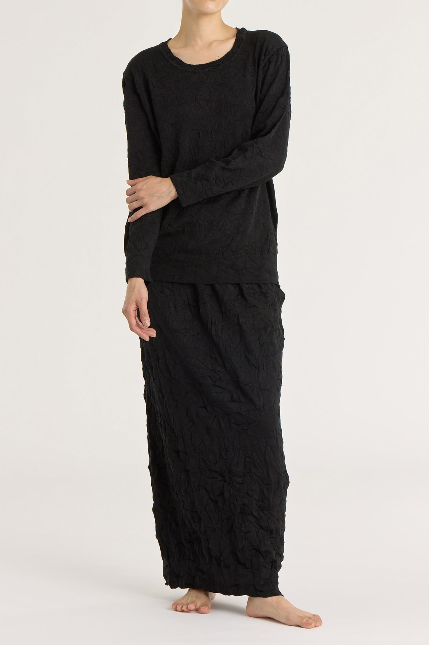 CRINKLED SUMMER KNIT TOP / BLACK / CP-LCK09