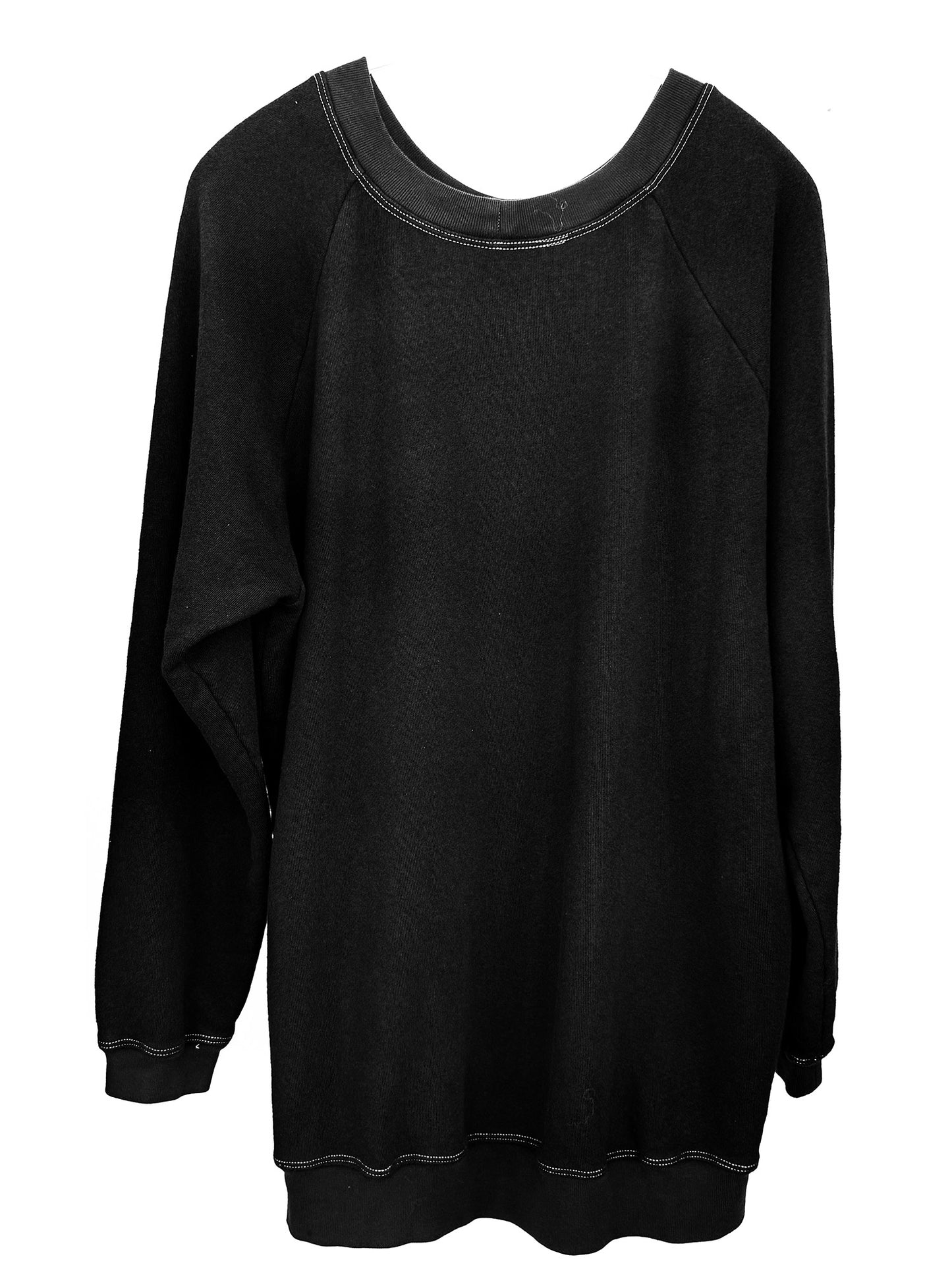 LONG RAGLAN SWEATSHIRT / BLACK with contrasted stitches