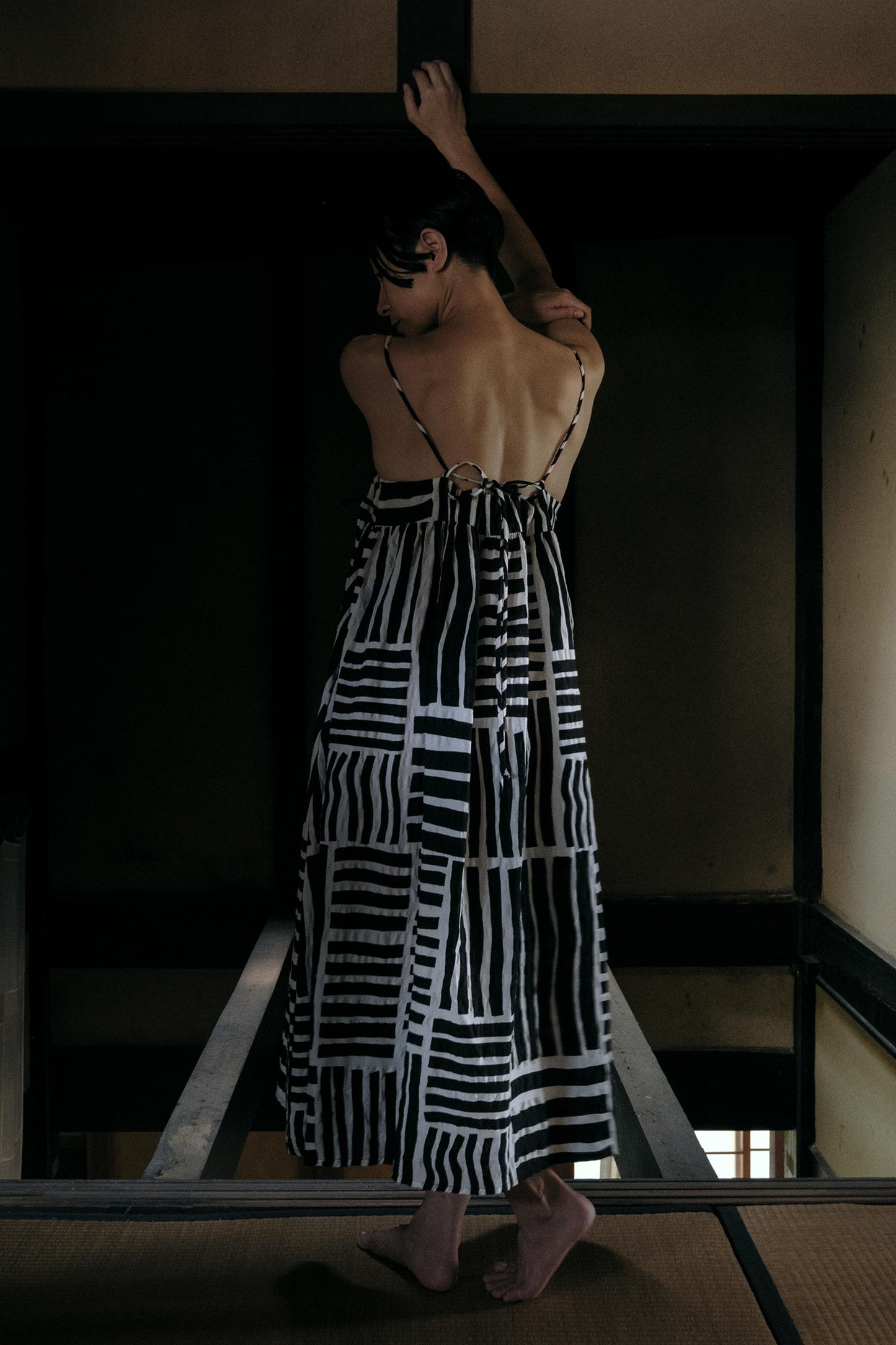 STRAP DRESS / PRINT BLACK