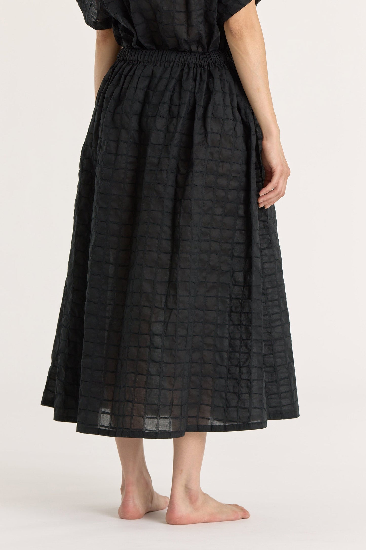 RIPPLE FINISH SKIRT / BLACK / RC-SK19 (CONTRASTED STITCHES)