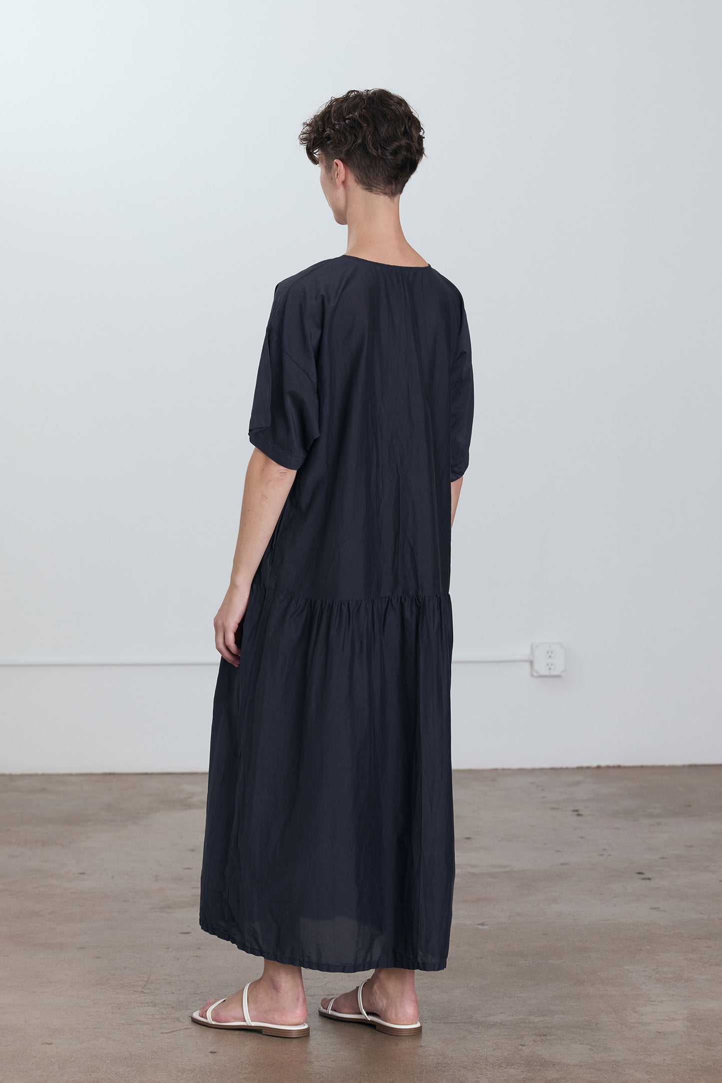SILK COTTON EASY DRESS / FADED BLACK / SC-ED05