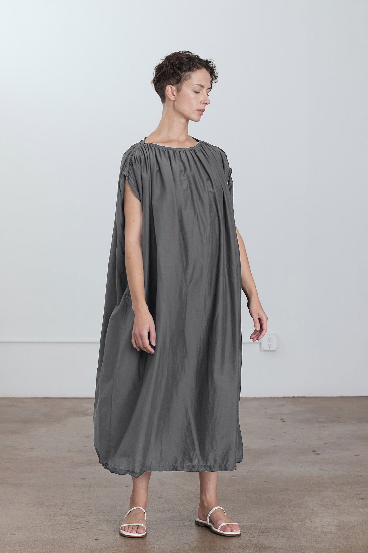 SILK COTTON MONT BLANC DRESS / STONE / SC-MD09