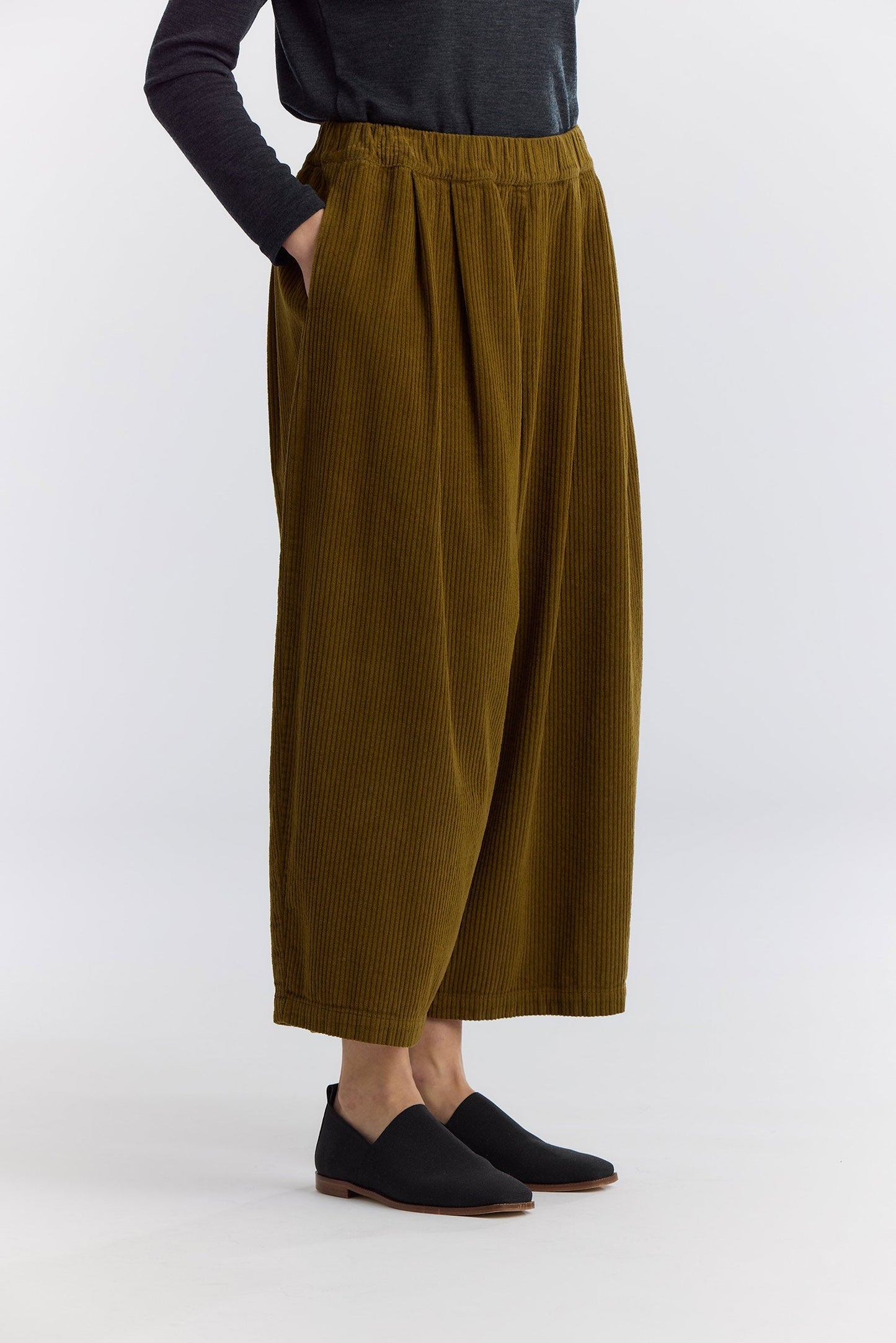 CORDUROY WIDE PANTS / DK. OLIVE