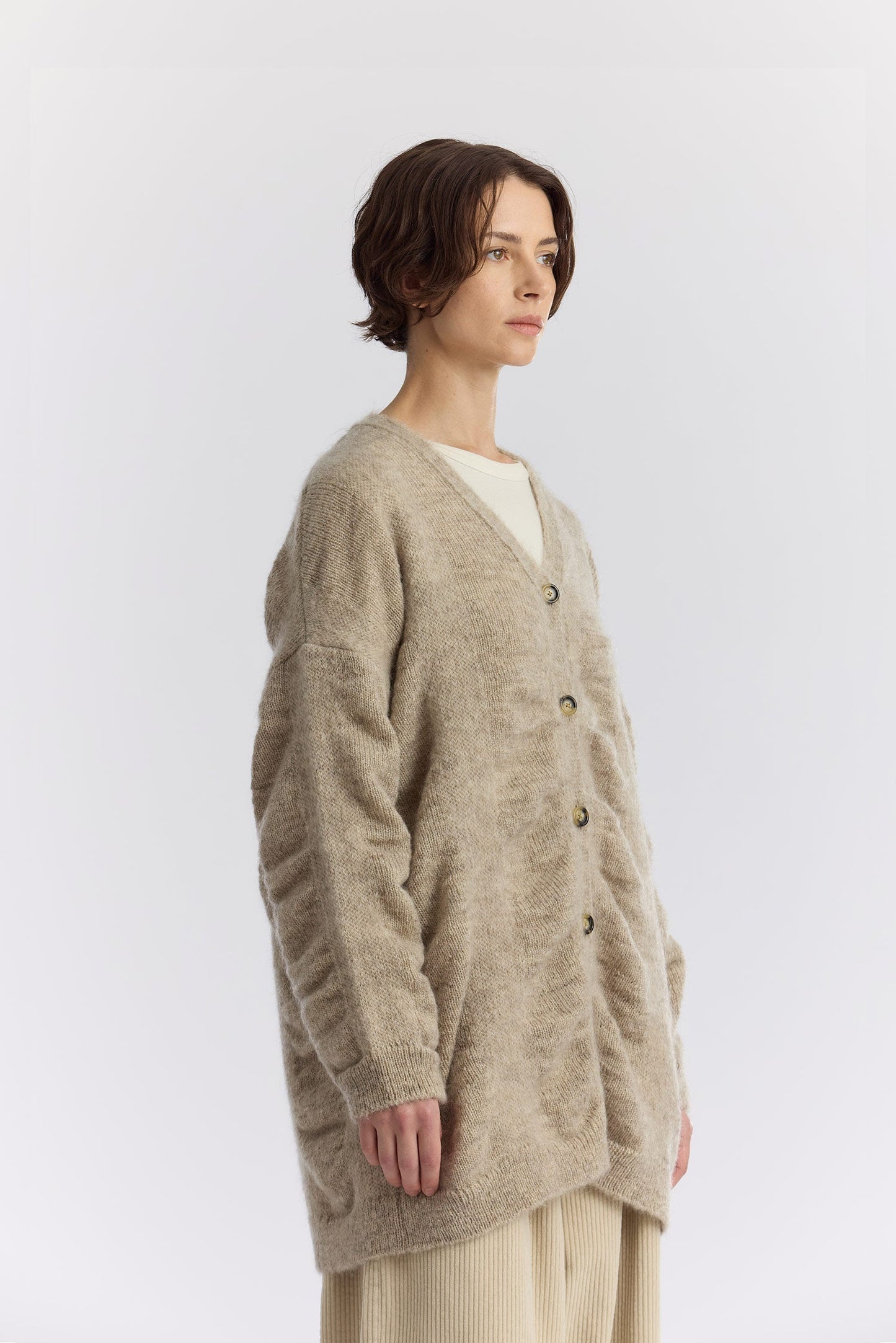 WATERFALL OVERSIZED LONG CARDIGAN / NATURL