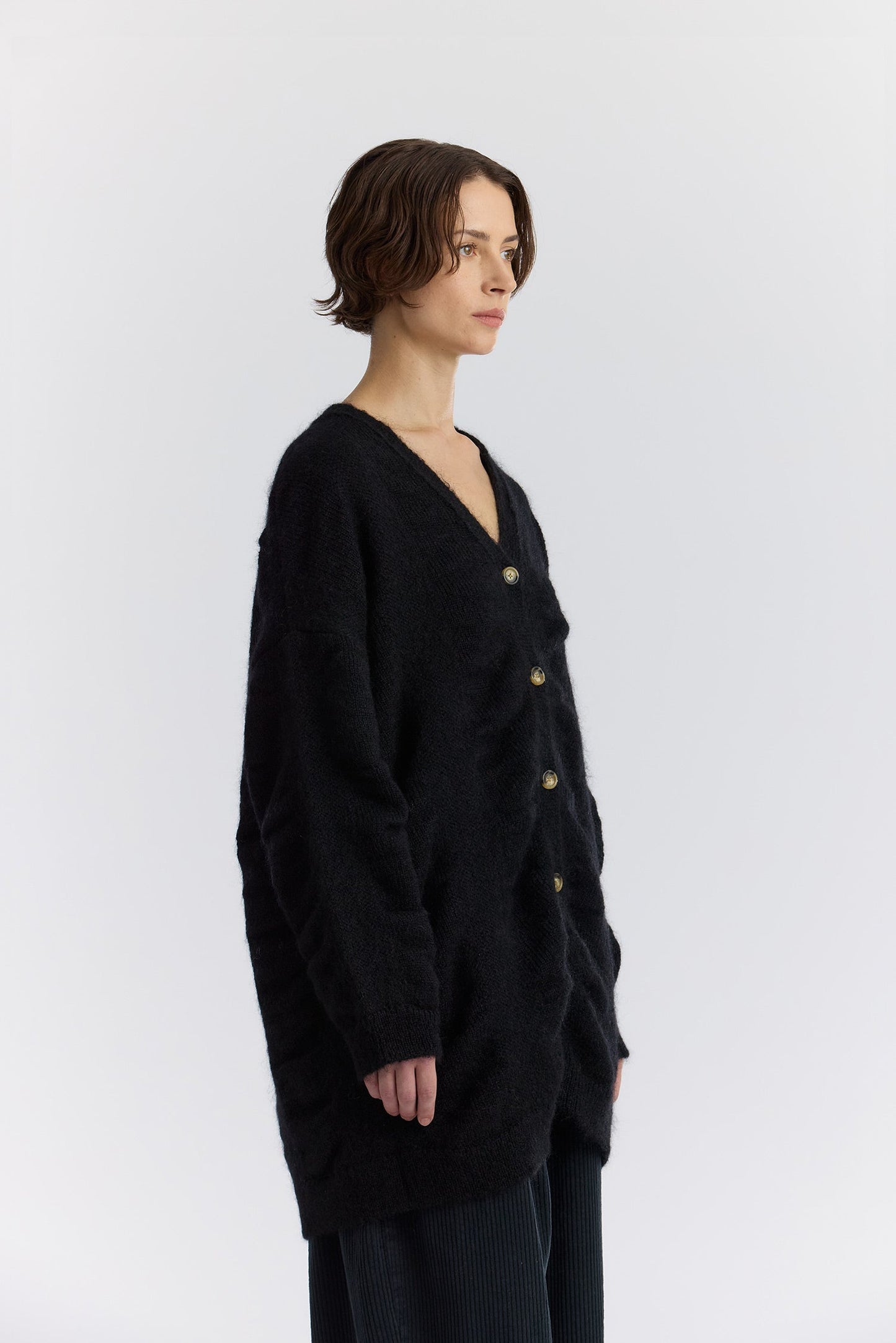 WATERFALL OVERSIZED LONG CARDIGAN / BLACK