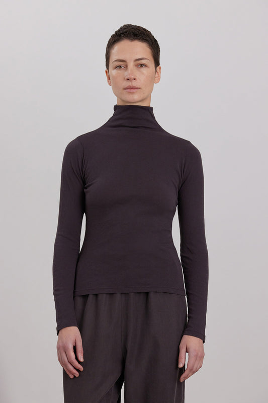 ORGANIC COTTON CASHMERE TURTLE NECK LONG SLEEVE / DK. PLUM