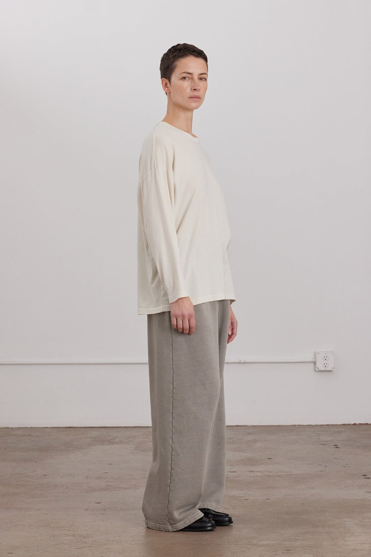 ORGANIC COTTON CASHMERE WIDE LONG SWEATPANTS / STONE