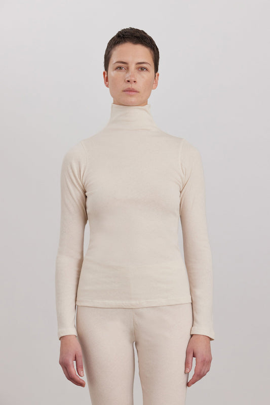 ORGANIC COTTON CASHMERE TURTLE NECK LONG SLEEVE / NATURAL