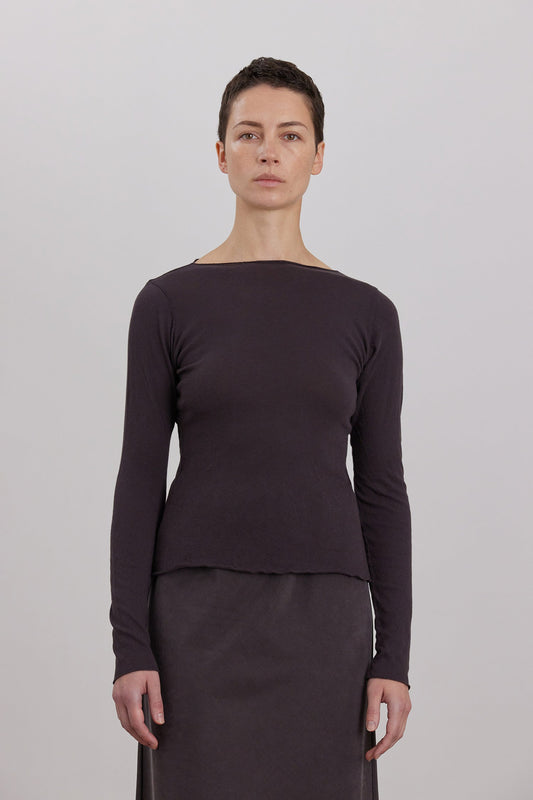 ORGANIC COTTON CASHMERE BOAT NECK LONG SLEEVE / DK. PLUM
