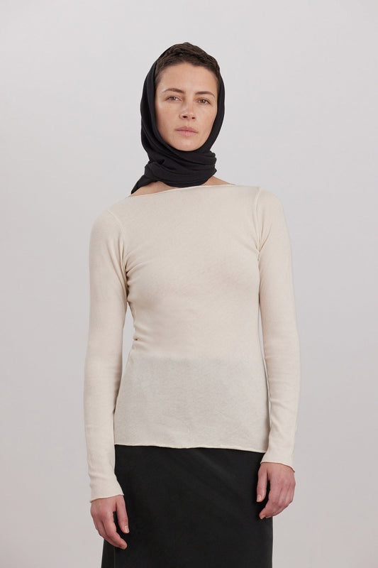 ORGANIC COTTON CASHMERE BOAT NECK LONG SLEEVE / NATURAL