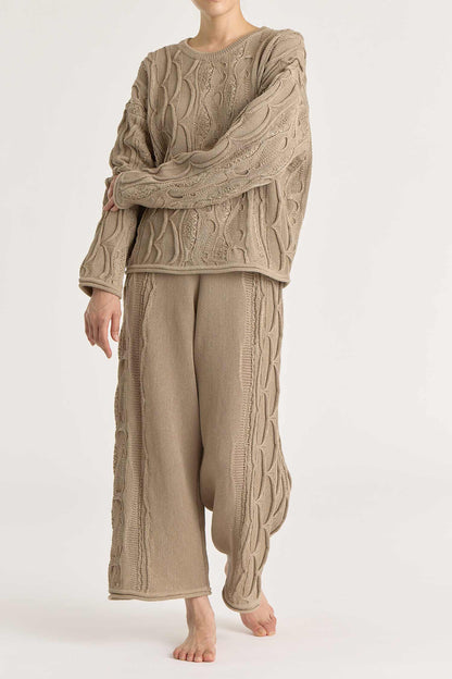 CABLE KNIT PANTS / TAUPE