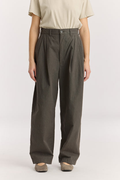 HIGH WAISTED CRINKLED WIDE TROUSERS / DK. GREY