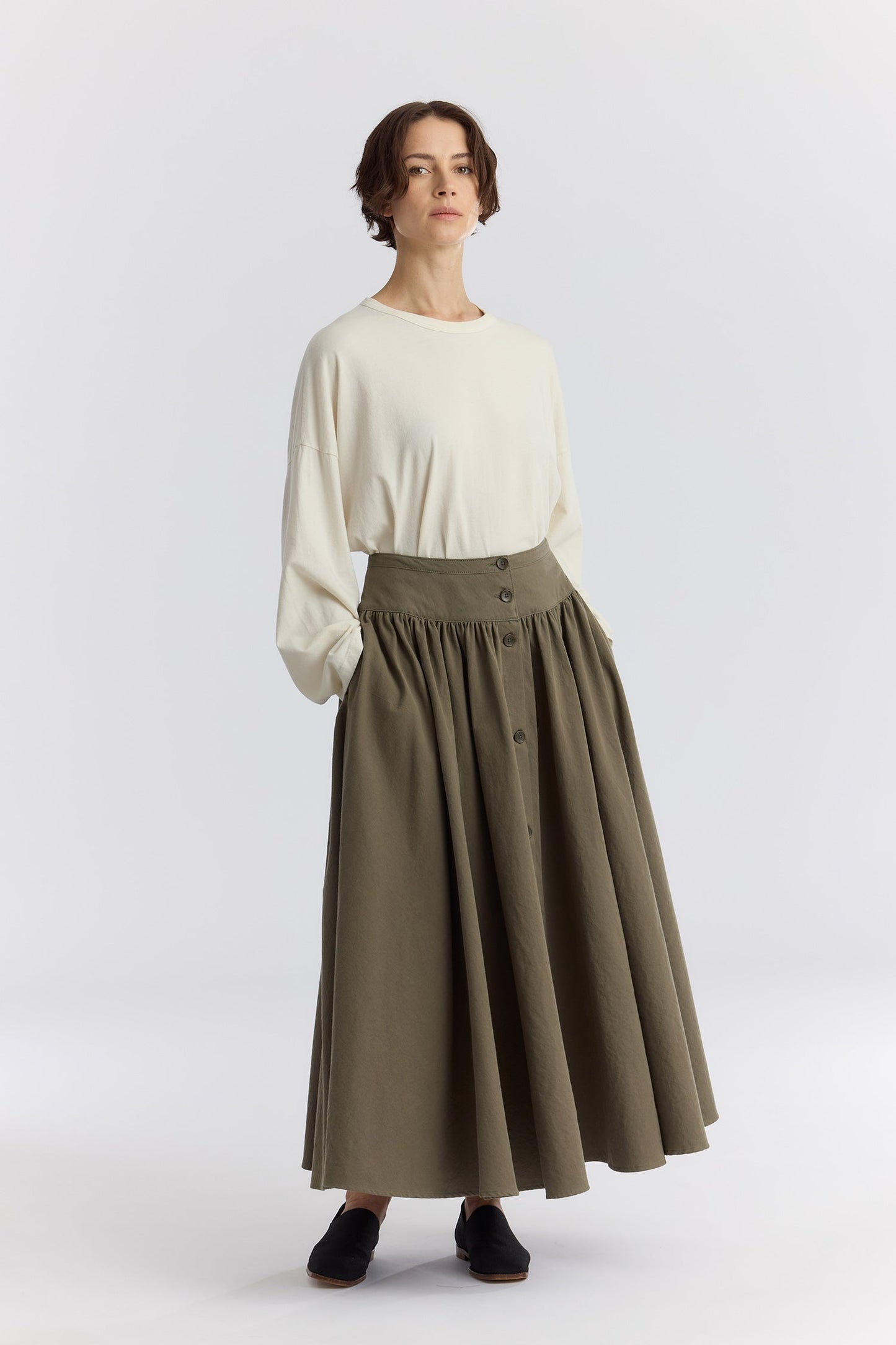 CIRCULAR SKIRT / DK. OLIVE