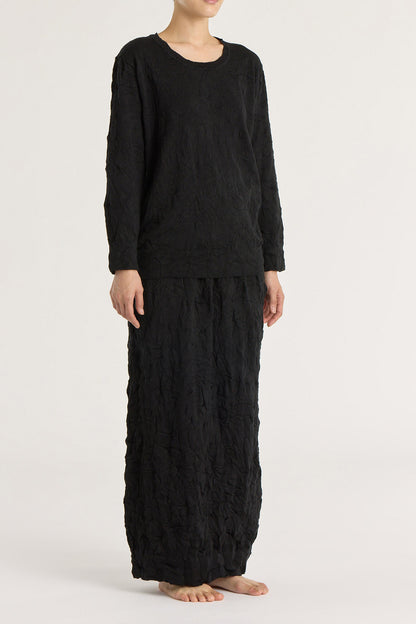 CRINKLED KNIT SKIRT / BLACK