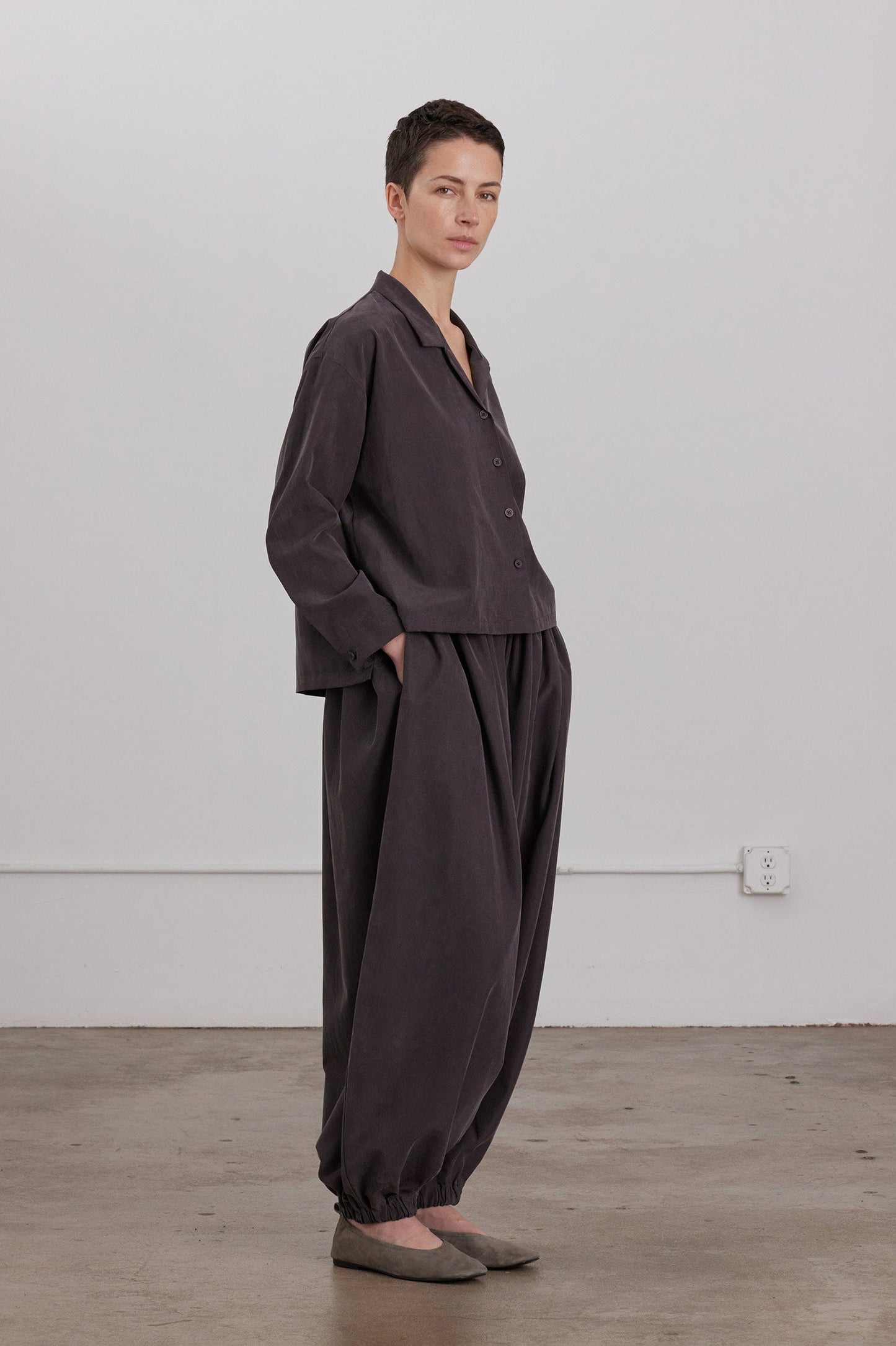CROPPED L/S SHIRTS / DK. PLUM