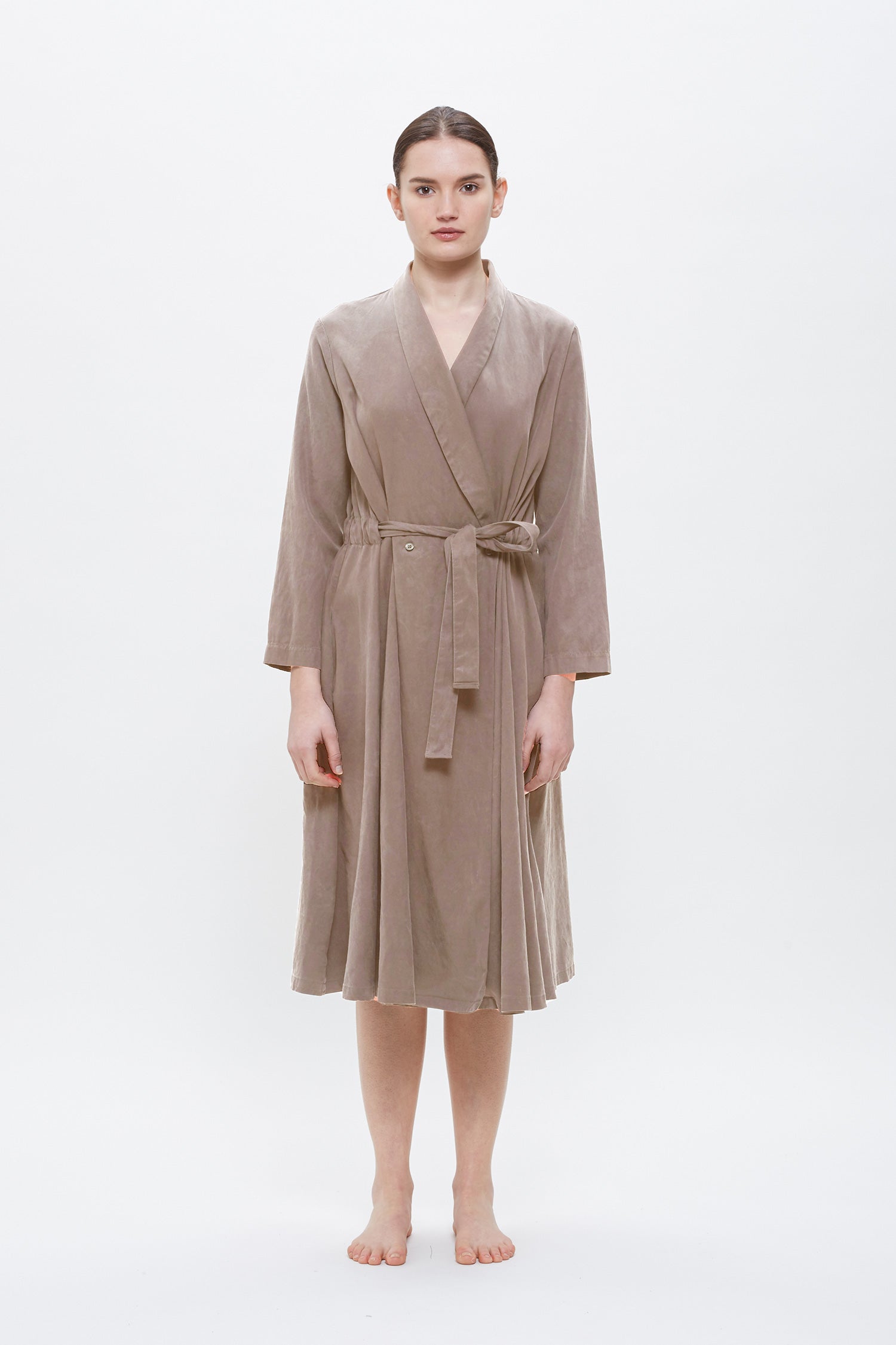 CLASSY WRAP DRESS / COAT / CAMEL – BLACK CRANE