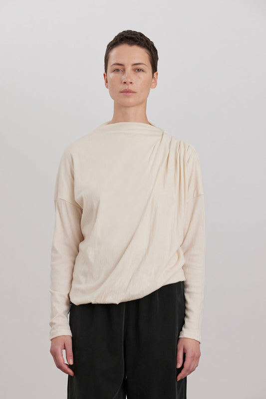 ORGANIC COTTON CASHMERE DOUBLE LAYER DRAPED TOP / NATURAL
