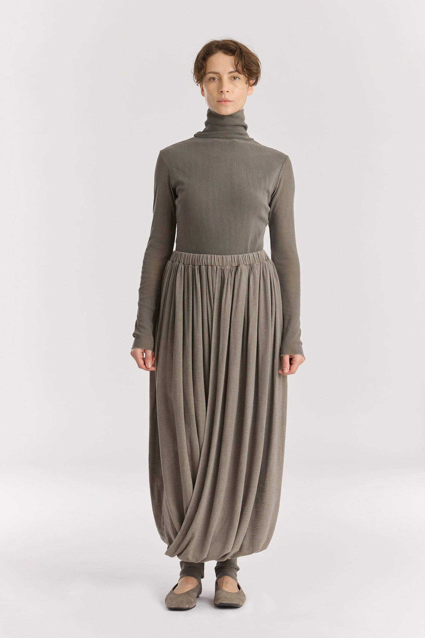 DOUBLE LAYERED DRAPY SKIRT / DK. STONE
Elasticized waistband
Shirred details across the waist
Double-layered
Textured 50% Rayon 50% Cotton
Cold machine or hand wash, tumble dry low or dry flat, no bleach
Style Number: RC-GS02
Relaxed fit
Made in USA