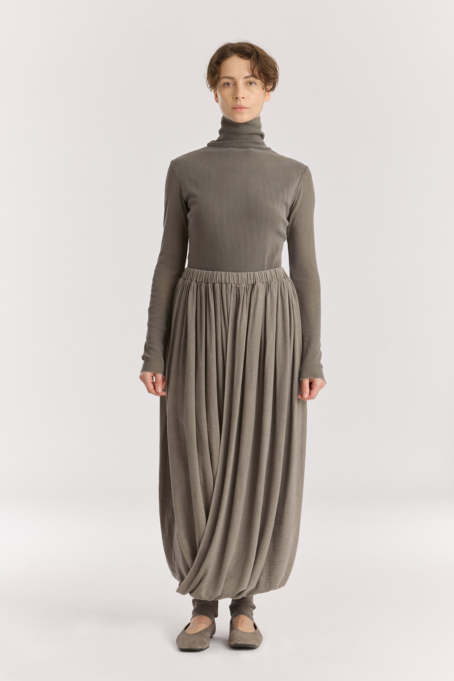 DOUBLE LAYERED DRAPY SKIRT / DK. STONE
Elasticized waistband
Shirred details across the waist
Double-layered
Textured 50% Rayon 50% Cotton
Cold machine or hand wash, tumble dry low or dry flat, no bleach
Style Number: RC-GS02
Relaxed fit
Made in USA