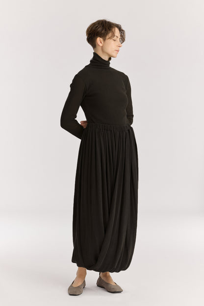 DOUBLE-LAYERED DRAPY SKIRT / BLACK / RC-GS02
