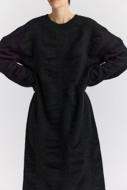 WATERFALL KNIT DRESS / BLACK / KN-KD02