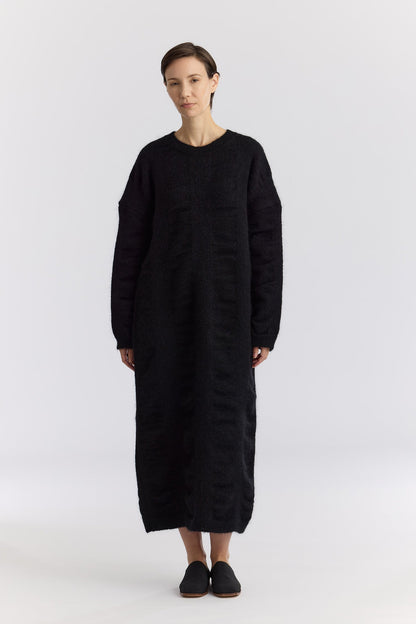 WATERFALL KNIT DRESS / BLACK / KN-KD02