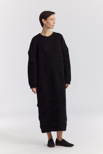 WATERFALL KNIT DRESS / BLACK / KN-KD02