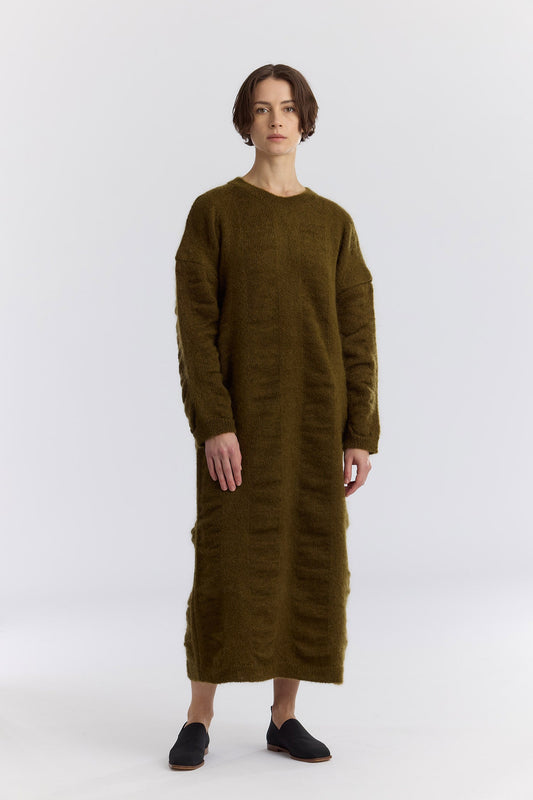 WATERFALL KNIT DRESS / DK. OLIVE