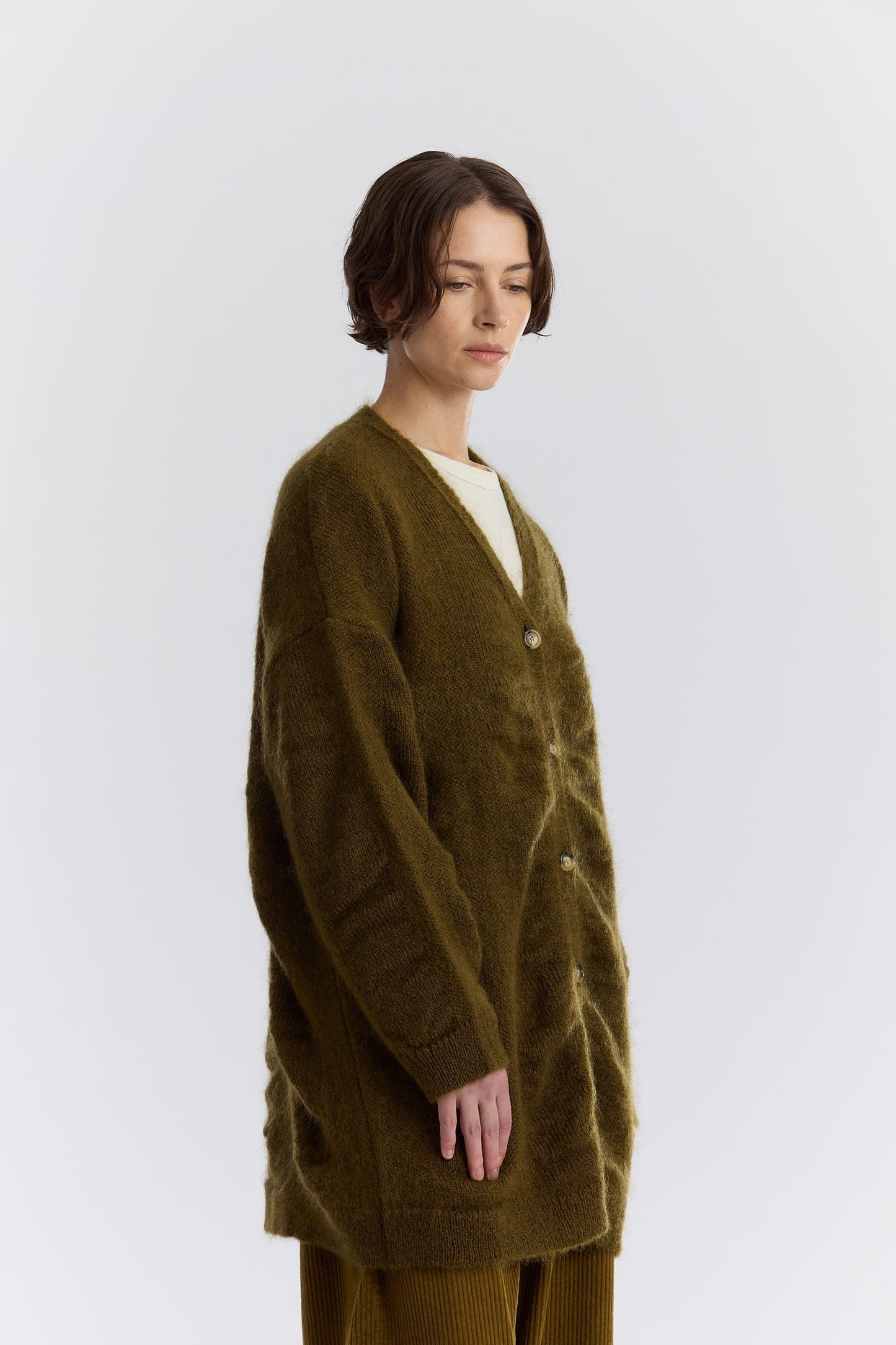 WATERFALL OVERSIZED LONG CARDIGAN / DK. OLIVE