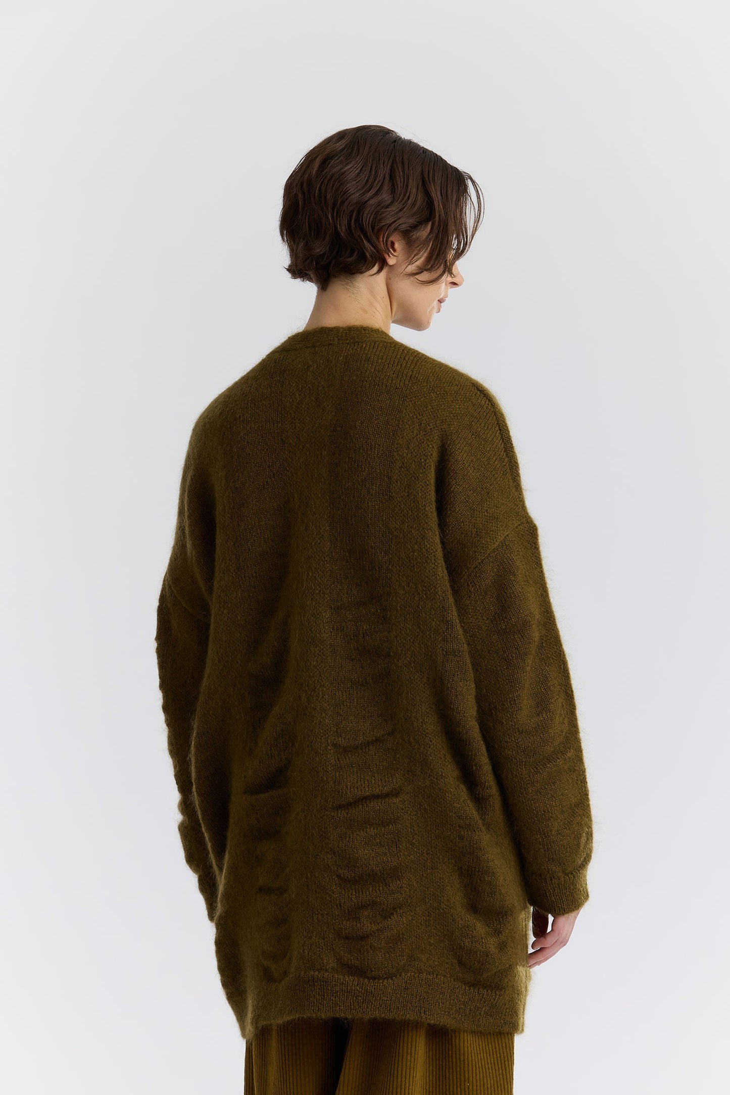 WATERFALL OVERSIZED LONG CARDIGAN / DK. OLIVE