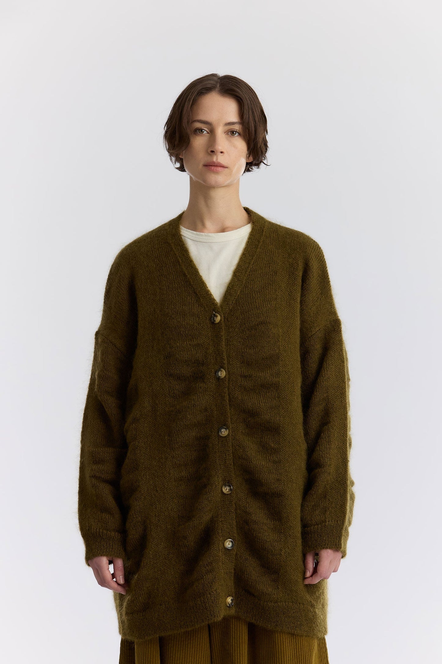 WATERFALL OVERSIZED LONG CARDIGAN / DK. OLIVE