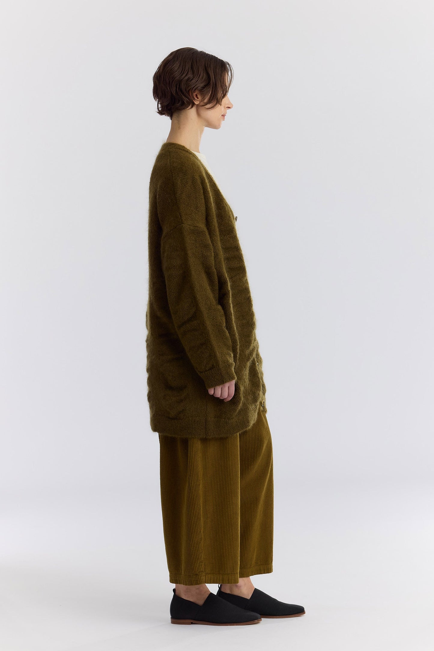 WATERFALL OVERSIZED LONG CARDIGAN / DK. OLIVE