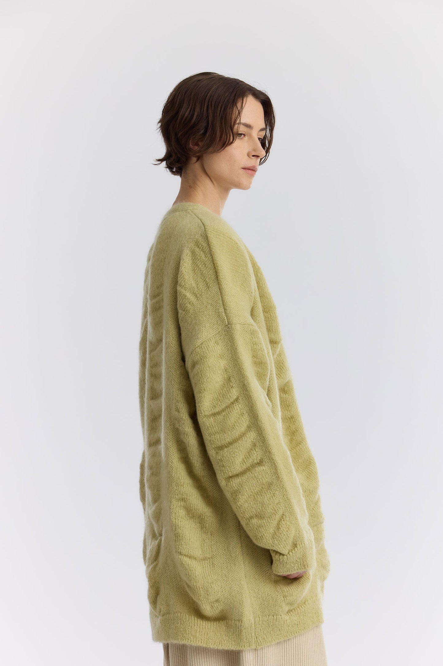 WATERFALL OVERSIZED LONG CARDIGAN / LIME