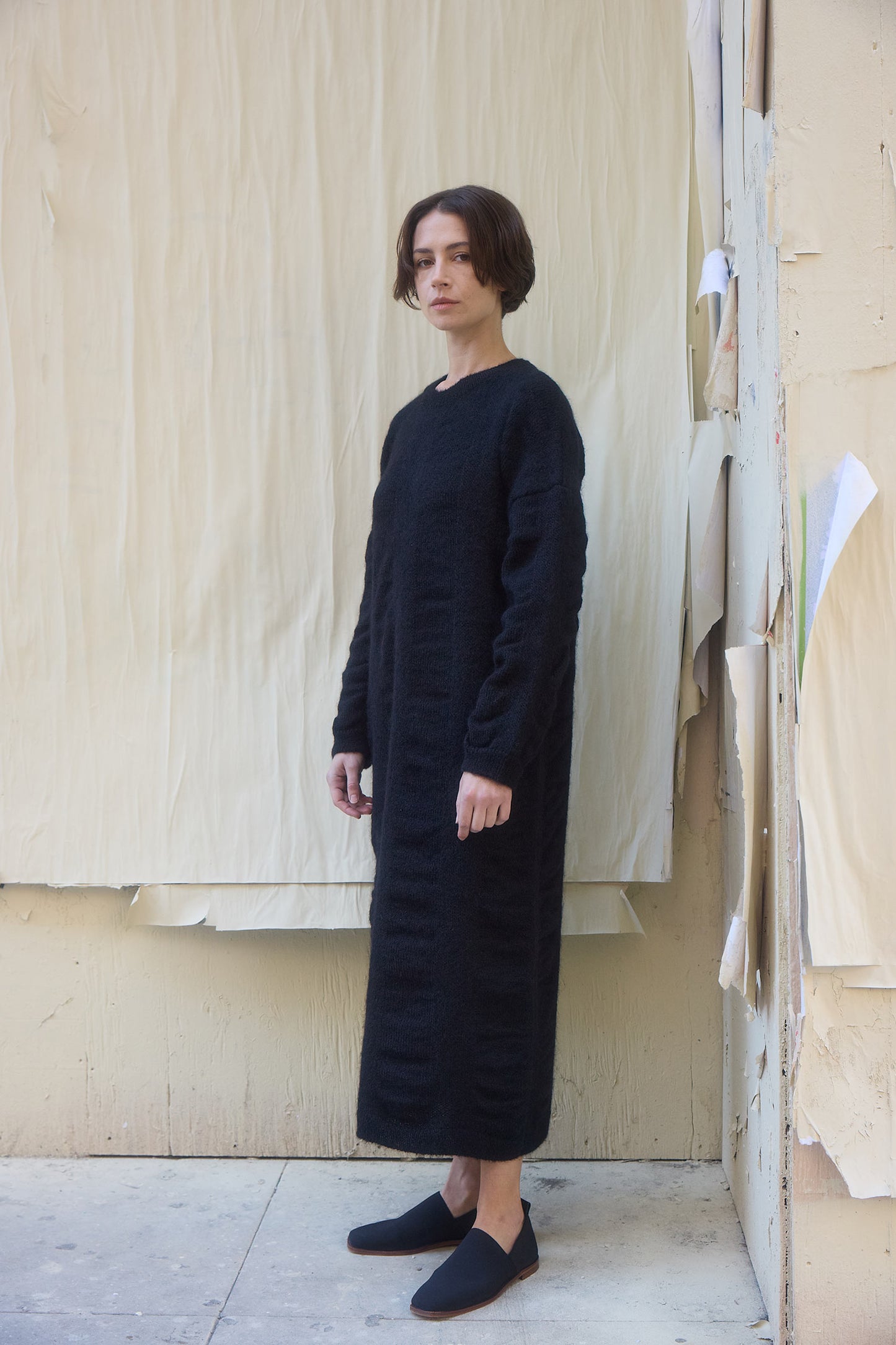 WATERFALL KNIT DRESS / BLACK