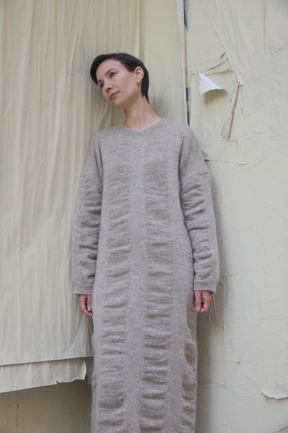 WATERFALL KNIT DRESS / NATURAL / KN-KD02