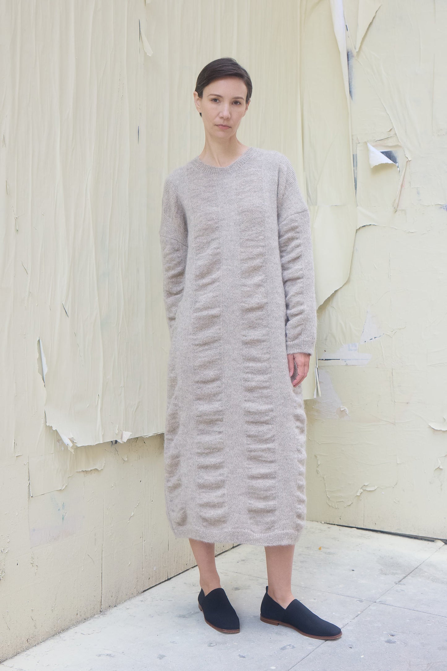 WATERFALL KNIT DRESS / NATURAL