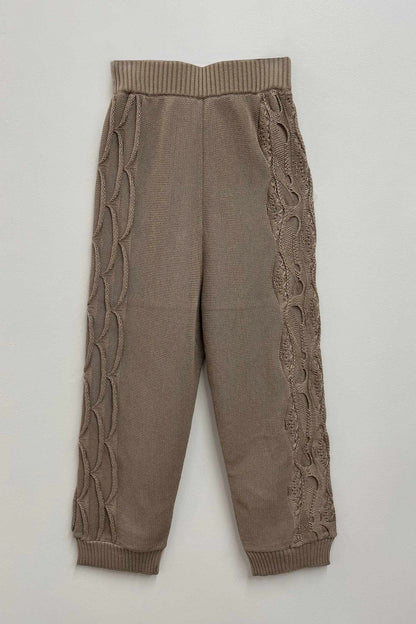 CABLE KNIT PANTS WITH RIB / TAUPE