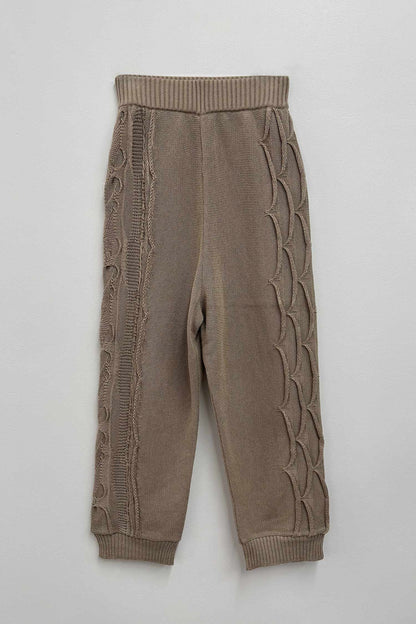 CABLE KNIT PANTS WITH RIB / TAUPE