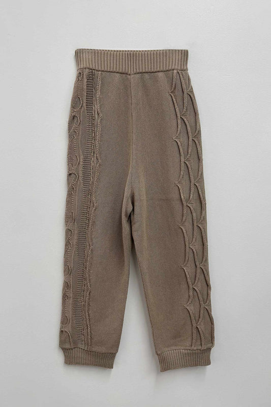 CABLE KNIT PANTS WITH RIB / TAUPE