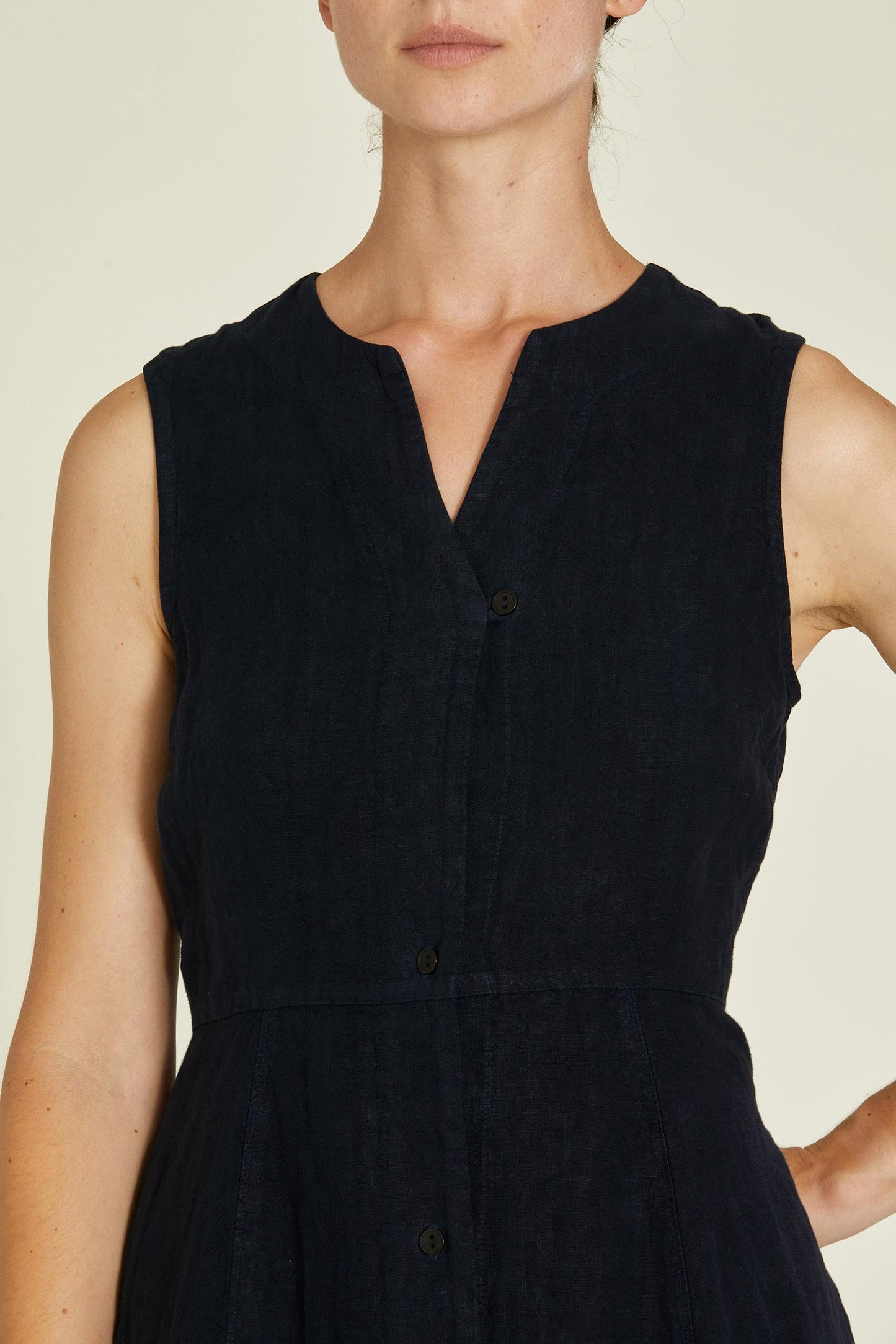 LINEN LEAF DRESS / BLACK / L-LFD26