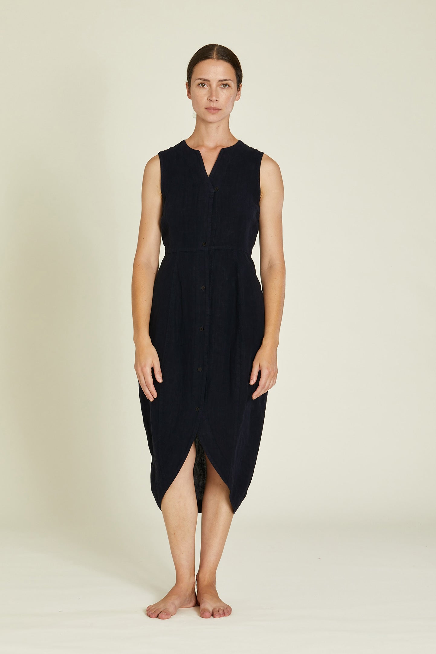 LINEN LEAF DRESS / BLACK / L-LFD26