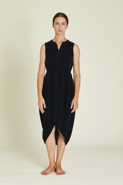 LINEN LEAF DRESS / BLACK / L-LFD26