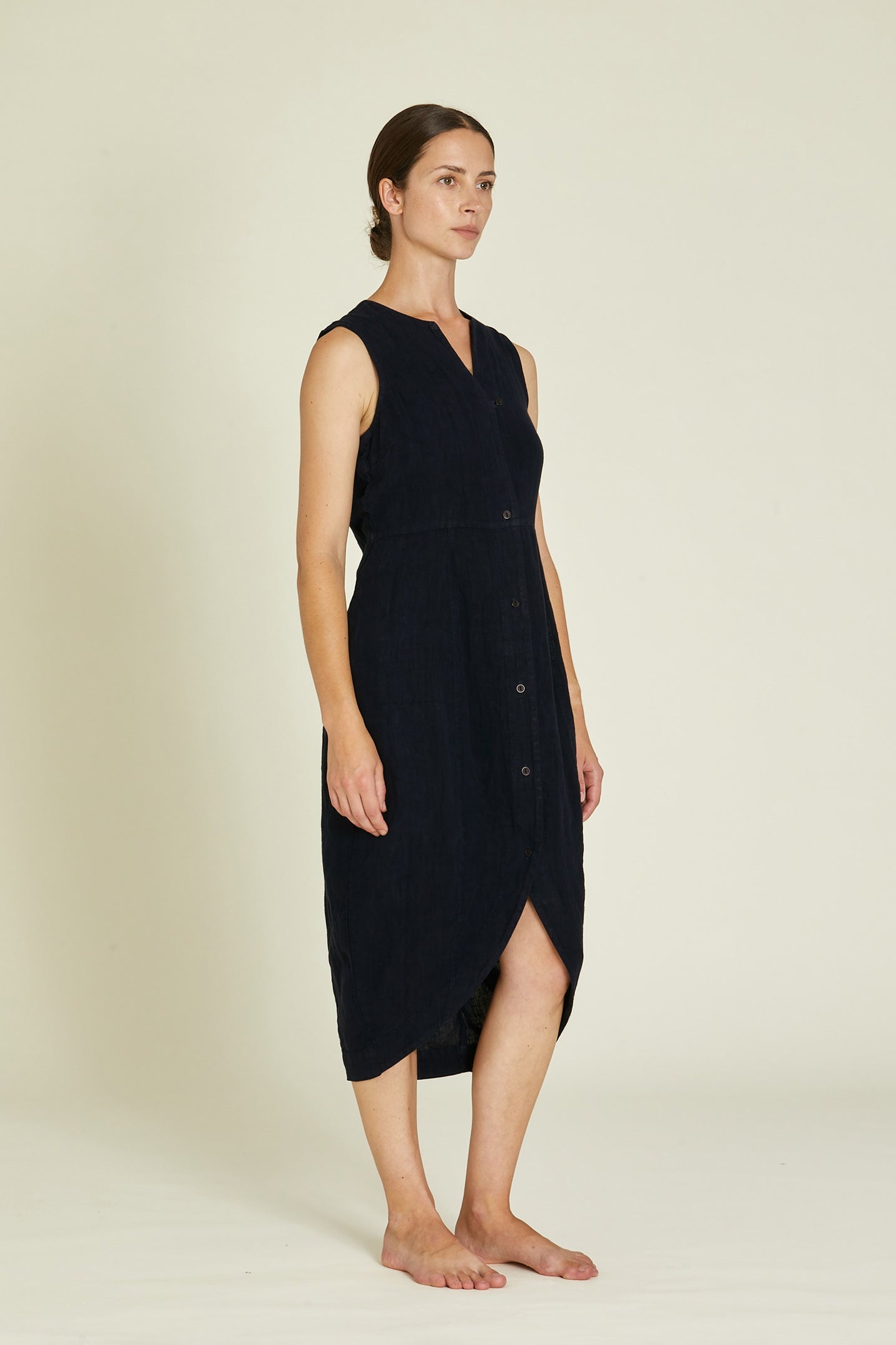 LINEN LEAF DRESS / BLACK / L-LFD26