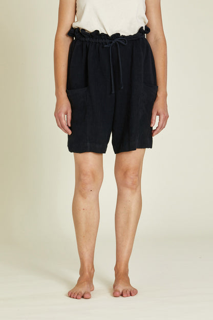 LINEN PARACHUTE SHORTS / BLACK / L-PS18