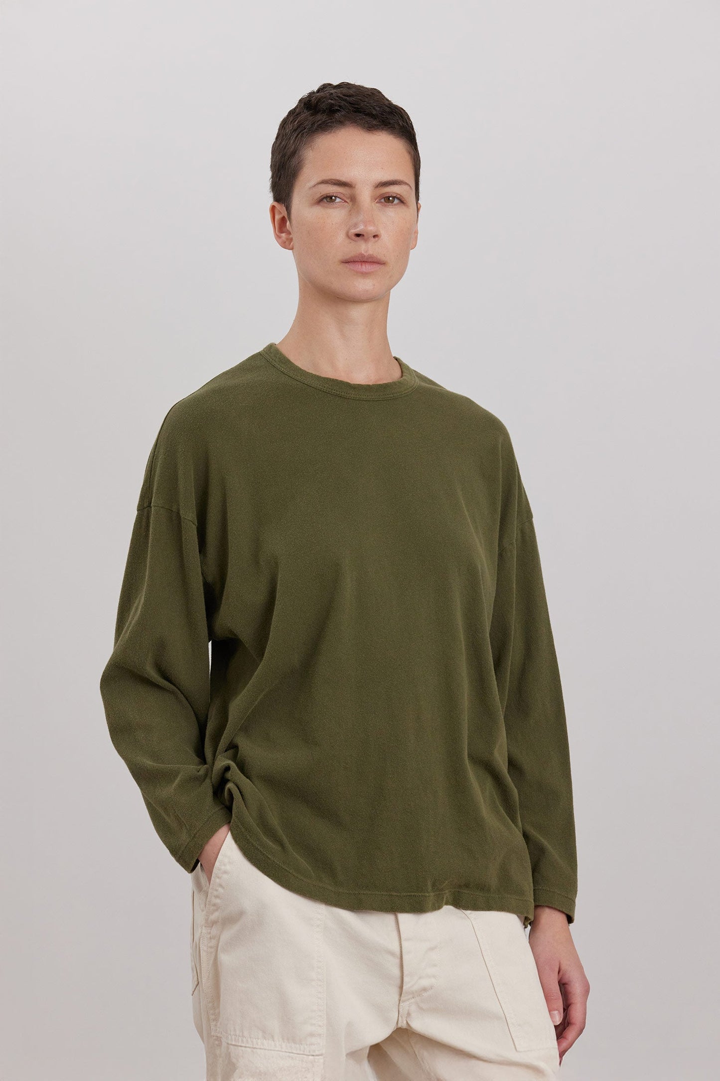 ORGANIC COTTON LOOSE FIT LONG SLEEVE / ARMY