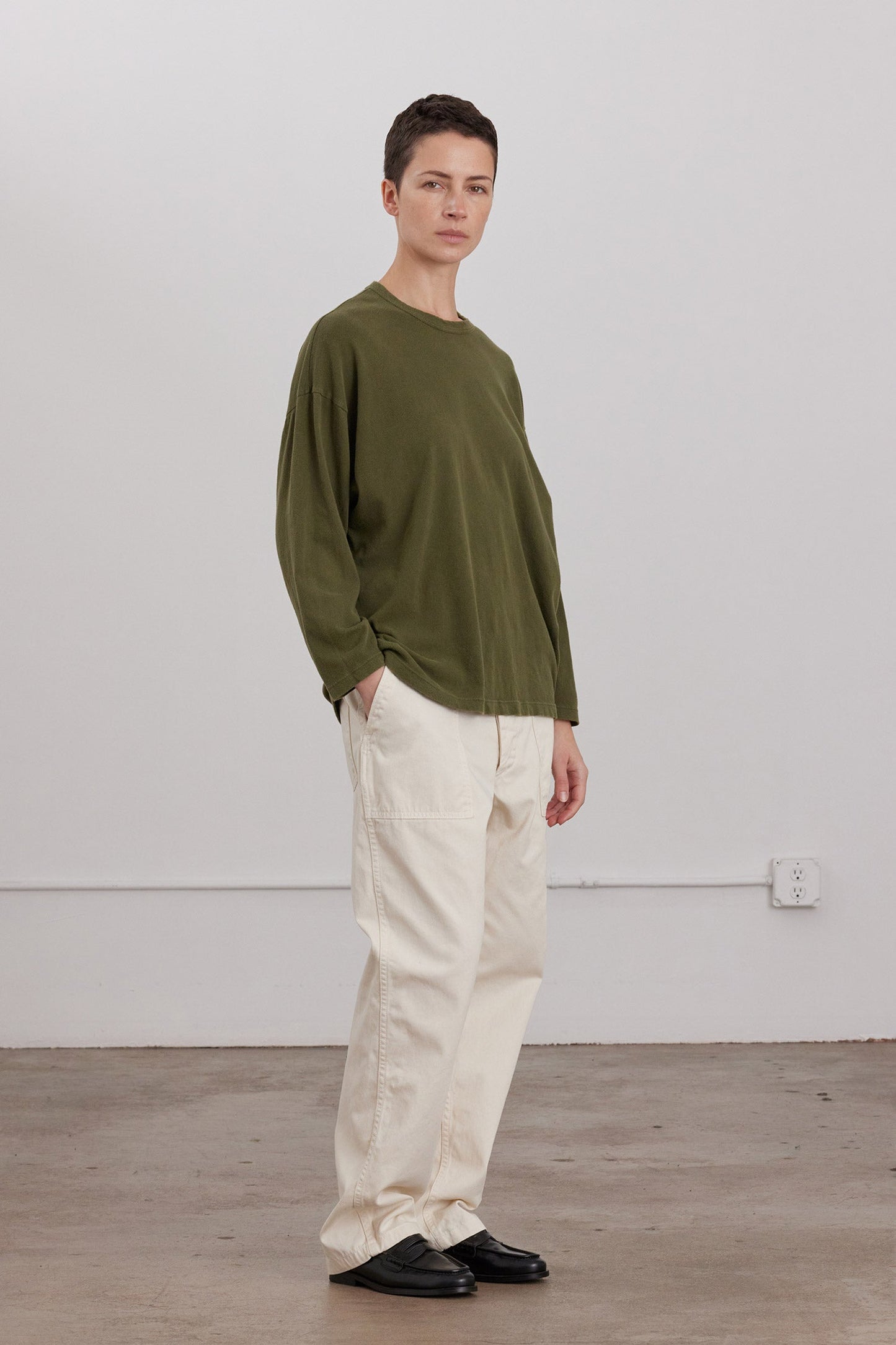 ORGANIC COTTON LOOSE FIT LONG SLEEVE / ARMY