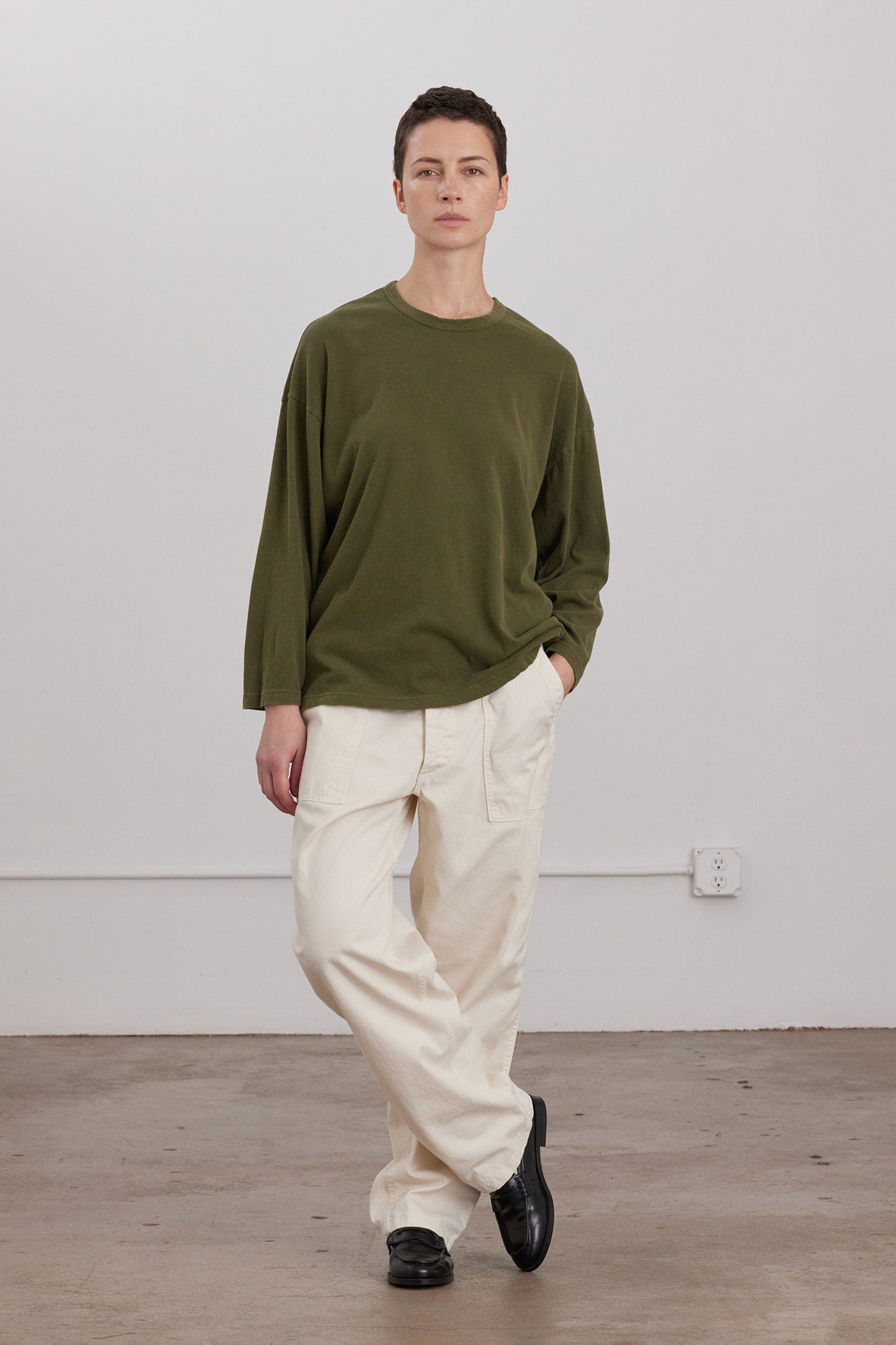 ORGANIC COTTON LOOSE FIT LONG SLEEVE / ARMY