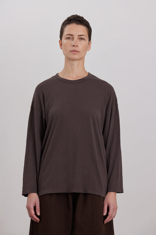 ORGANIC COTTON LOOSE FIT LONG SLEEVE / DK. CACAO