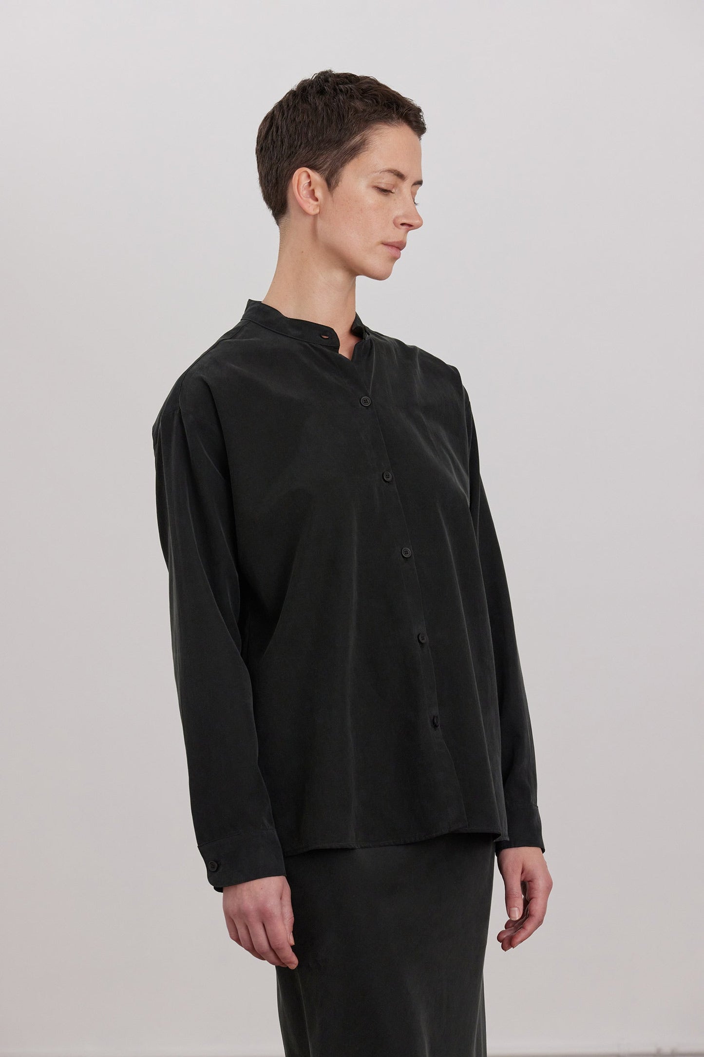 MAO COLLAR SHIRTS / BLACK