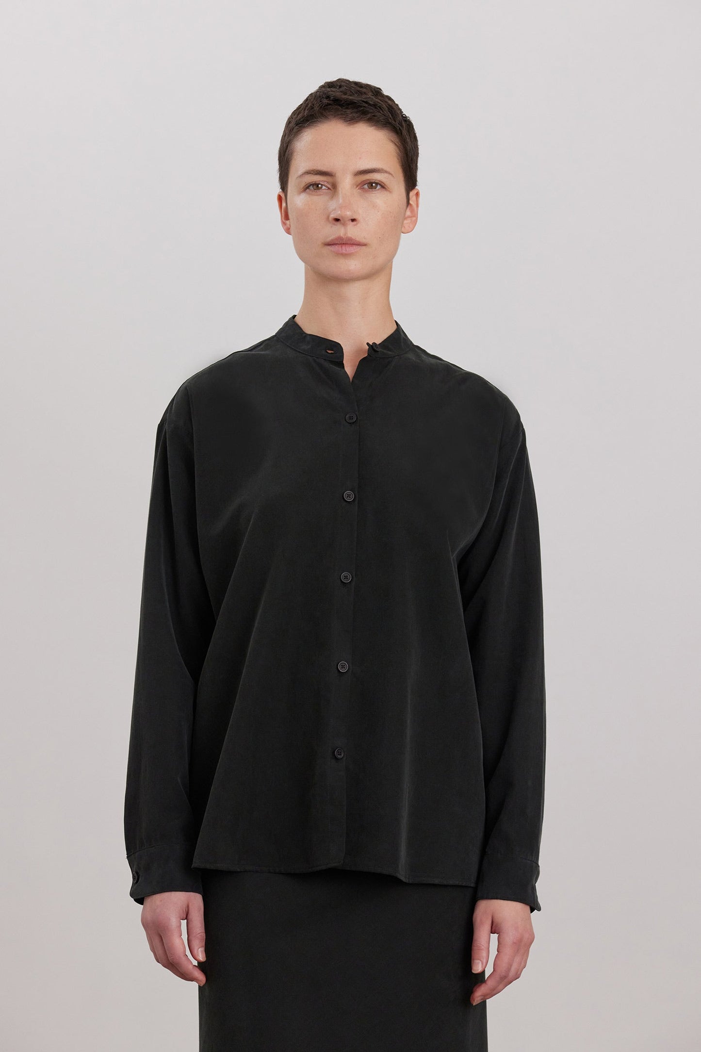 MAO COLLAR SHIRTS / BLACK